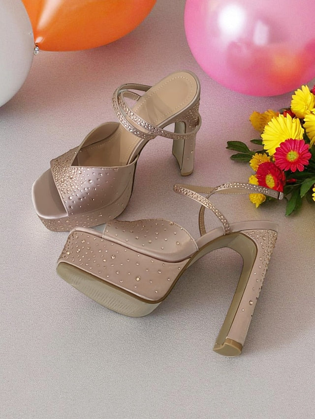 with Rhinestone Platform Women's Heel Sandals Peep High Toe