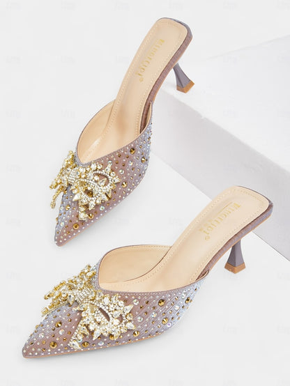 Rhinestone Mules Women's - Toe Glitter Slip-On Pointed