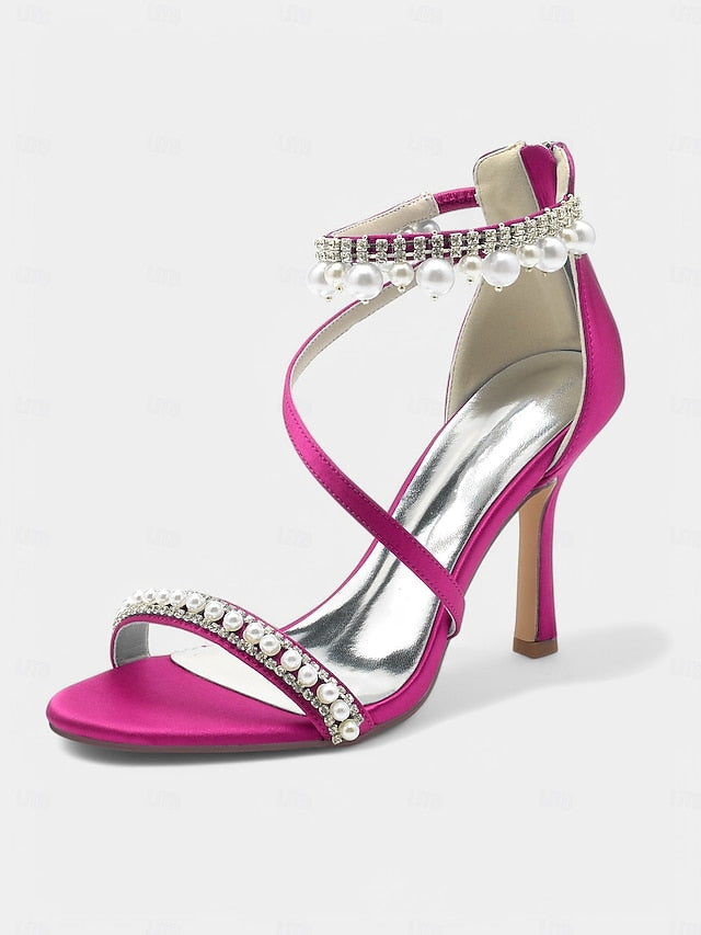 Satin Party Ankle Chic – Strap Pink Pointed-Toe Heels