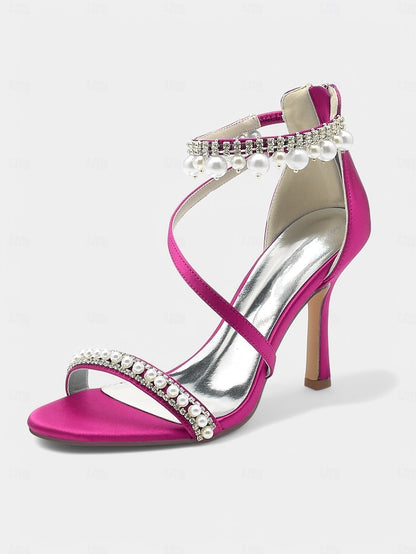 Satin Party Ankle Chic – Strap Pink Pointed-Toe Heels