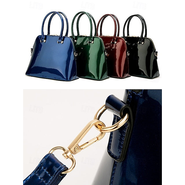 Women's Elegant Patent Shiny Tote Green Leather - Bag