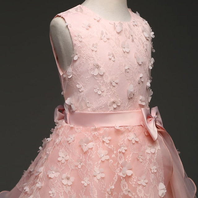 Girl Girls' Colored Kids Flower Solid Dress