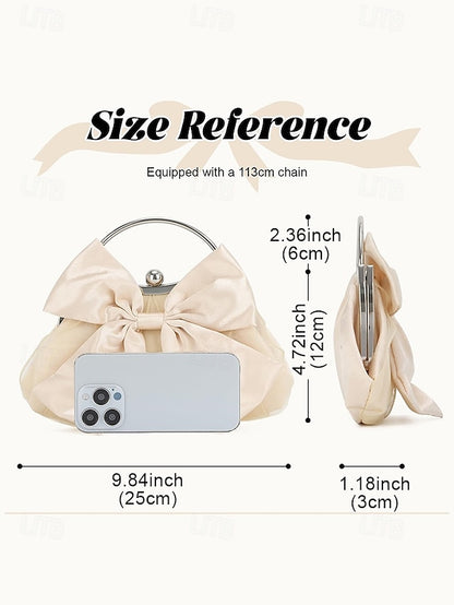 Elegant Clutch Evening Bag – Pearl Women's Bow Satin