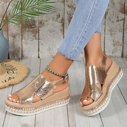 Metallic Espadrille Faux Leather Women's Gold Platform