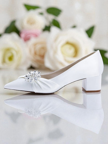with Women's Crystal Pumps Low Heel White Block