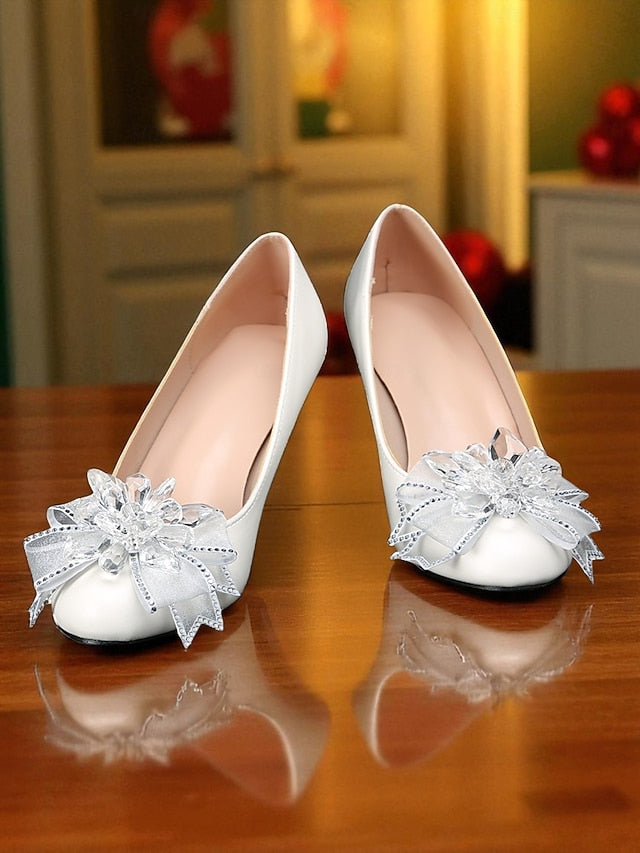 Low Heel Wedding with Women's Shoes Crystal White Bow