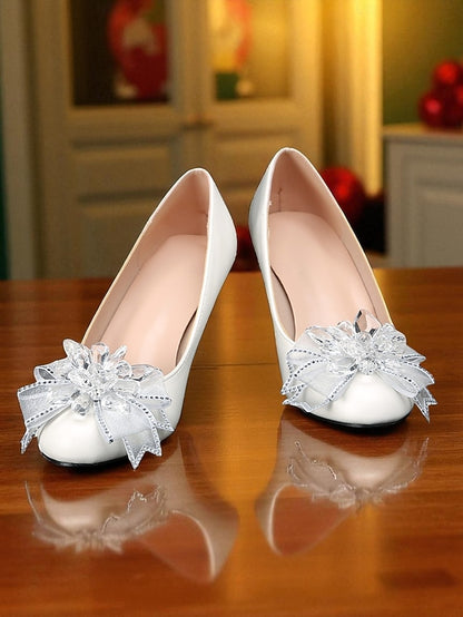 Low Heel Wedding with Women's Shoes Crystal White Bow