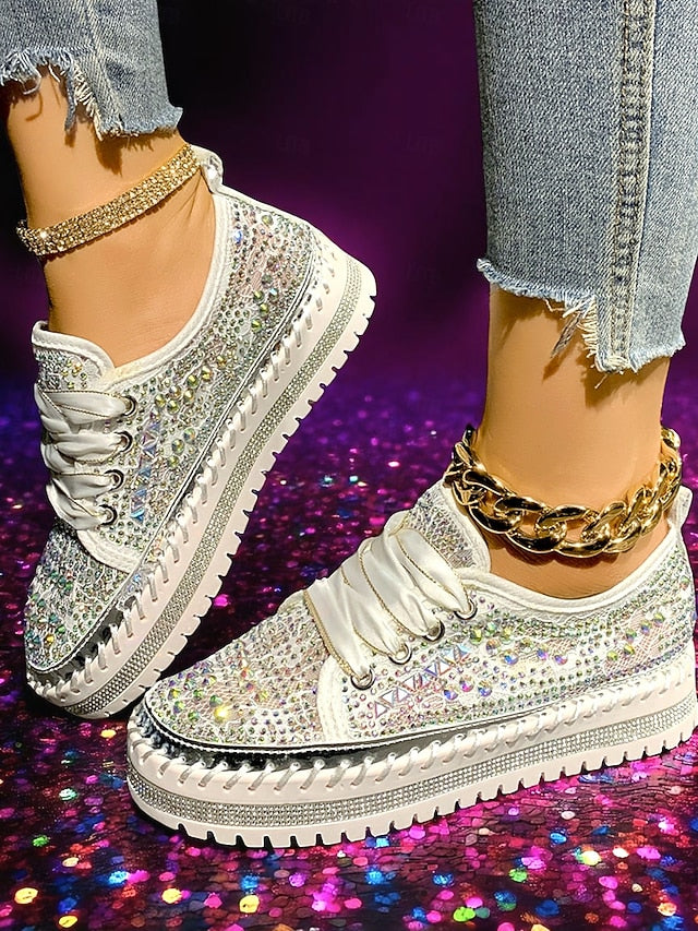 Sparkling Sneakers with Silver Women's Accents Rhinestone