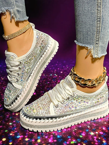 Sparkling Sneakers with Silver Women's Accents Rhinestone