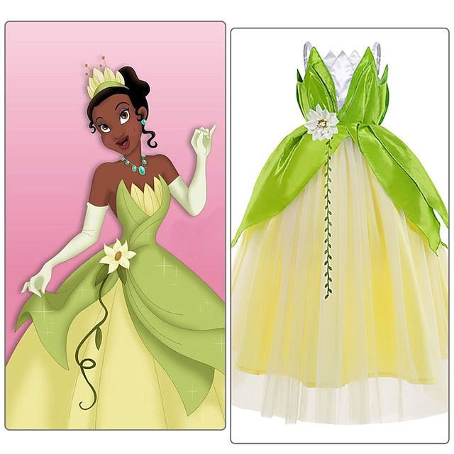 Dress Tiana Princess Girl Bell Flower Tinker Theme Fairytale