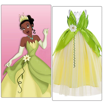 Dress Tiana Princess Girl Bell Flower Tinker Theme Fairytale