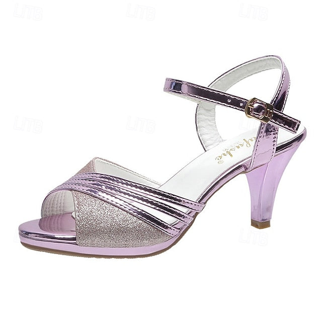 Heel with Straps Glitter - Mid Women's Sandals Silver