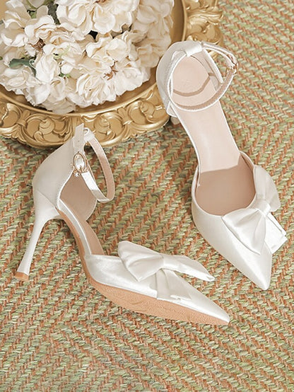 Pointed Women's Bow Classy Strap Pumps Champagne – Ankle