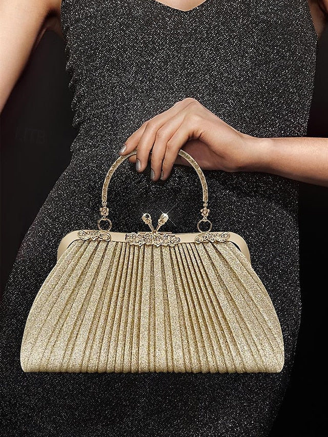 Women's Clutch with Glitter Evening Vintage Pleated Purse