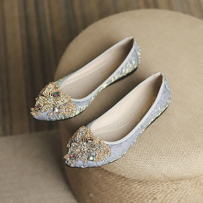 - Flats Floral Women's Crystal Embellished Wedding Foldable