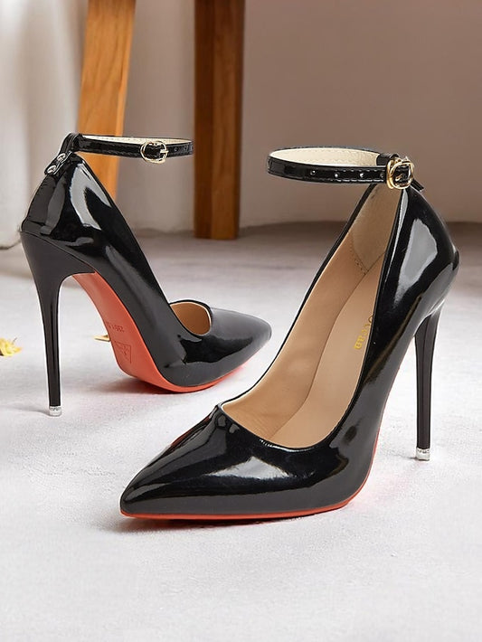 Stiletto Ankle with Women's Leather Heels Patent Black