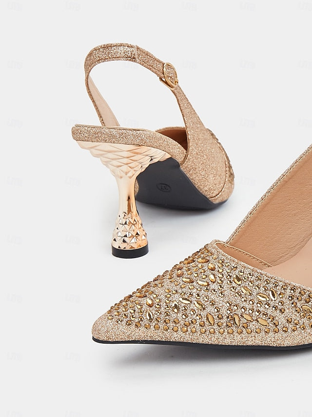 Toe Pumps – Women's Slingback Sparkling Pointed Glitter