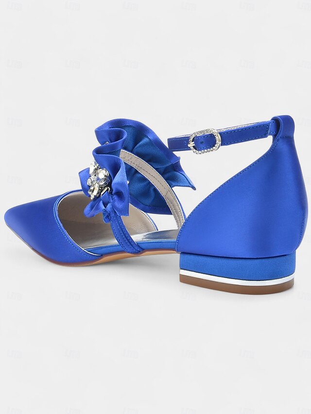 Satin Pointed-Toe with Women's Black Rhinestone Flats