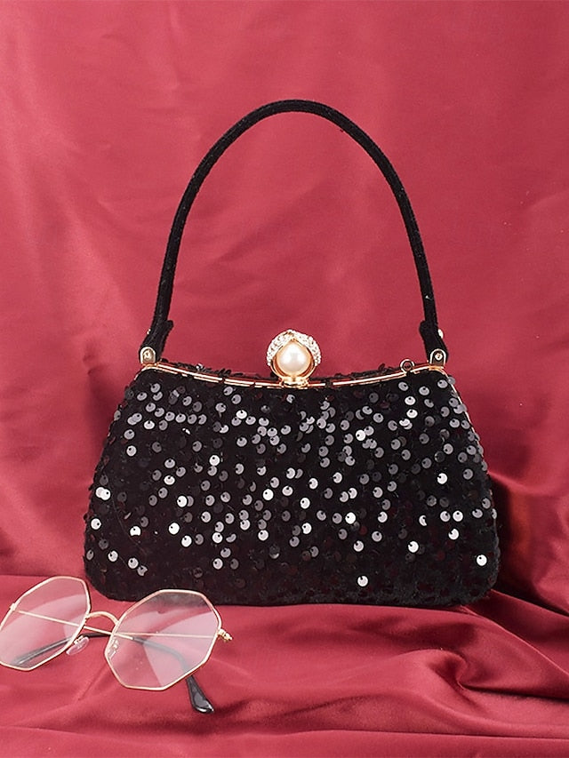Black – with Clutch Pearl Sequin Women's Accent Evening