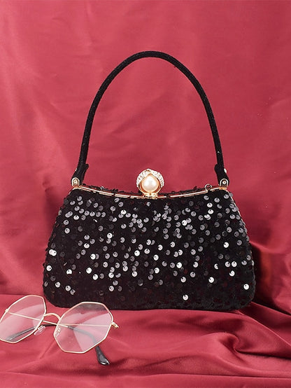Black – with Clutch Pearl Sequin Women's Accent Evening
