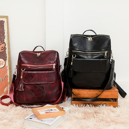 and Vintage Backpack Leather Tassel Purse with Women's Faux