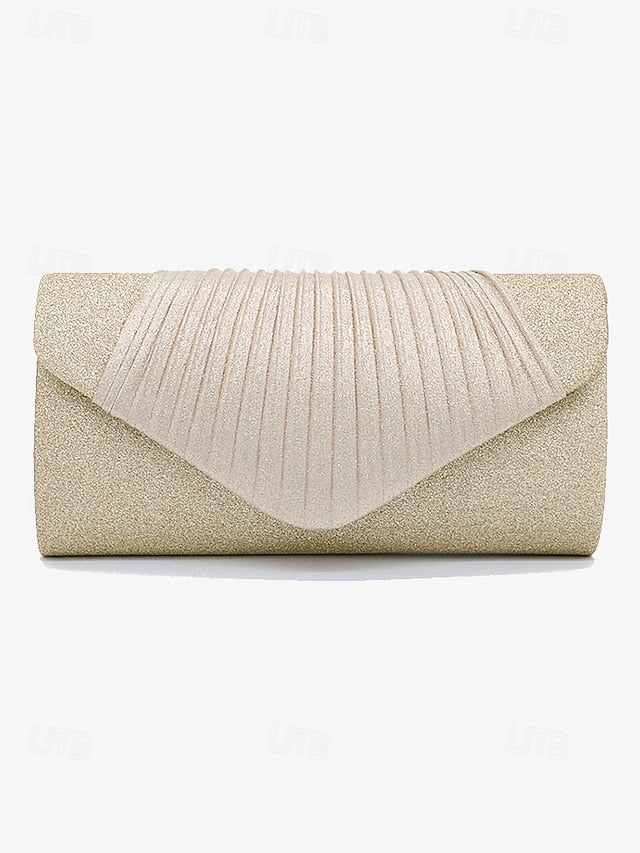 – Bag Pleated Glitter Clutch Champagne with Design Evening