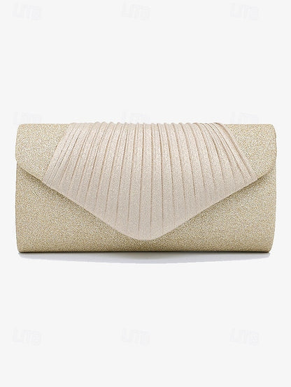 – Bag Pleated Glitter Clutch Champagne with Design Evening
