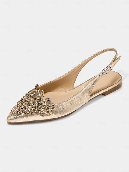 Slingback Toe Gold with Pointed Embellished Flats Women's