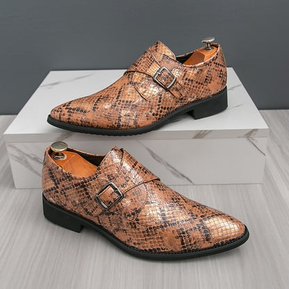 Men Strap Formal for Monk Shoes – Classic Snake Brown Print