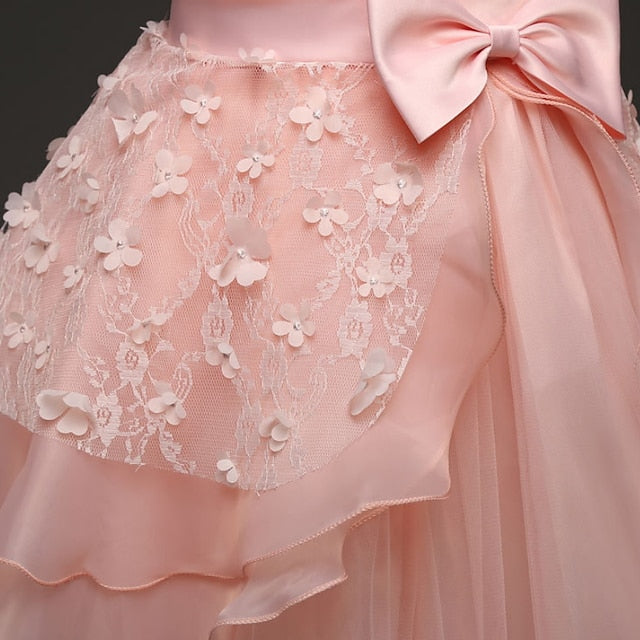 Girl Girls' Colored Kids Flower Solid Dress