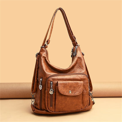 Bag - Leather Women's Faux Hobo Vintage-Style Brown