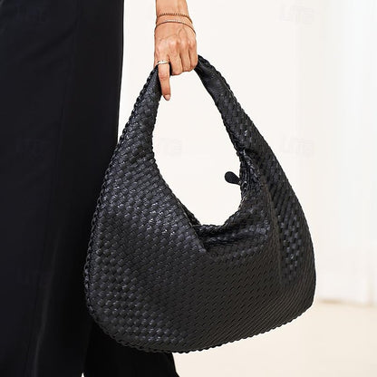 Woven Bag Faux – Burgundy Leather Hobo Women's Chic