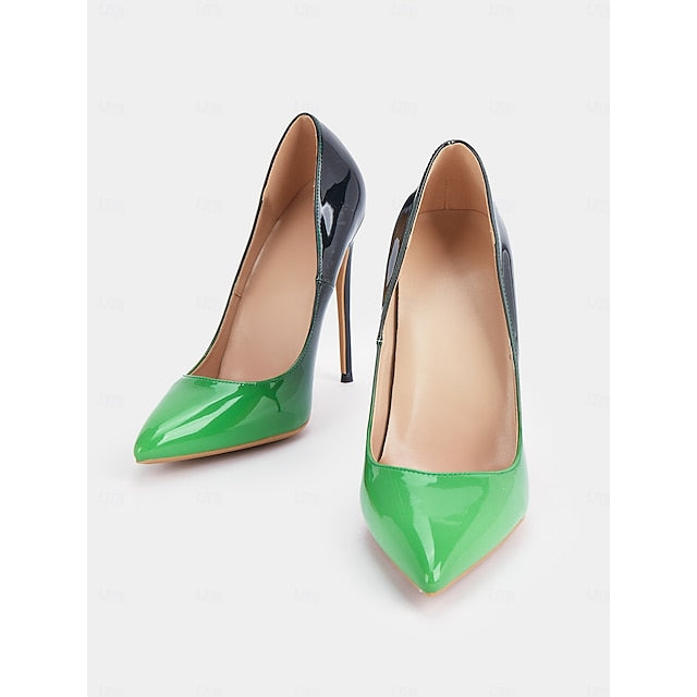 Black Pointed Patent Leather Toe Pumps Green Women's