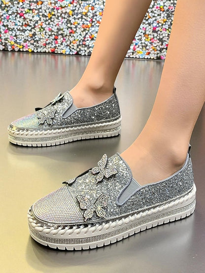 Platform Sneakers Slip-On Glitter with Purple Women's
