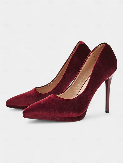 and Stiletto with Pumps Burgundy Heel Velvet Women's