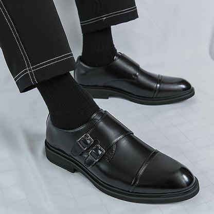 Shoes Strap Brown Faux Monk Double Leather – Men's