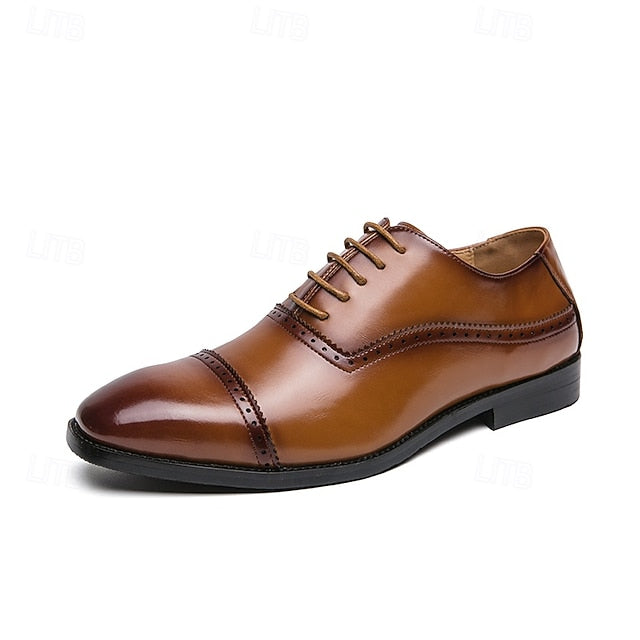 Leather Shoes Oxford Brown Faux Brogue Men's – Classic