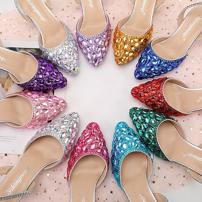 Rhinestone Heels Slingback Women's Pointed-Toe Crystal High