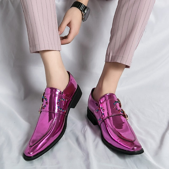 Shoes Men's Metallic Loafers Buckle Fashion Pink