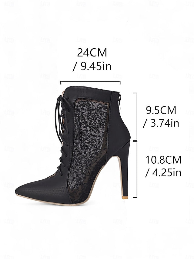 Stiletto Heels White Lace Mesh with Women's Ankle Booties