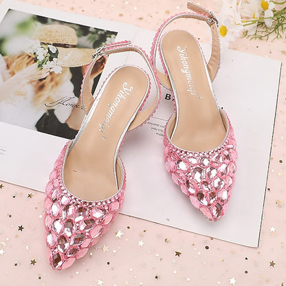 Rhinestone Heels Slingback Women's Pointed-Toe Crystal High