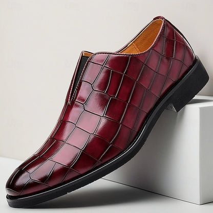 Slip-On Pattern Burgundy Men's Crocodile Shoes –