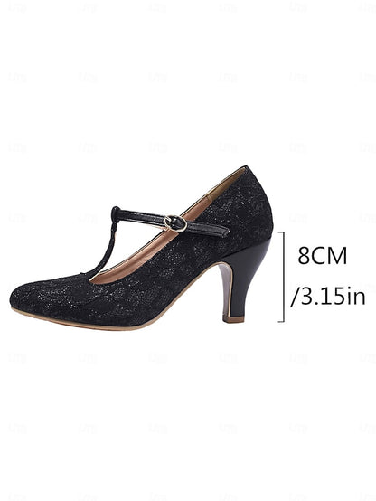 Lace Ivory Heel Women's Pumps-1920s Mid T-Strap Vintage