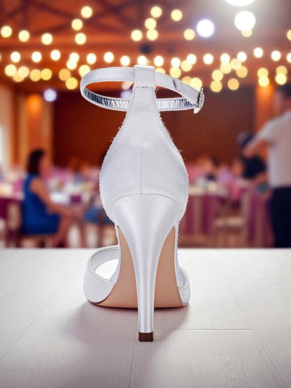 Women's Satin High Heel Purple with Rhinestone Sandals