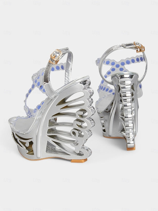 Stiletto – Women Rhinestone Sandals Elegant Silver Dance for