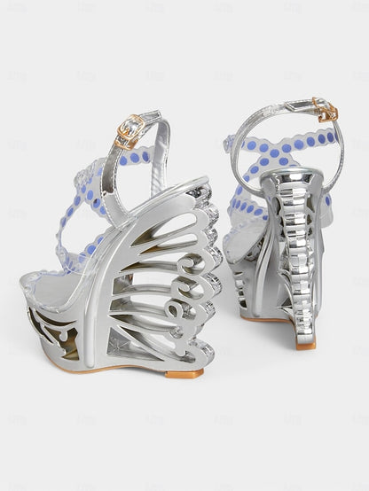 Stiletto – Women Rhinestone Sandals Elegant Silver Dance for