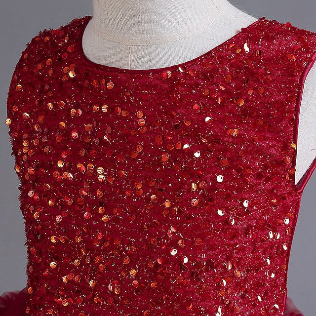 Kids Sequin Dress Party Color Girls' Solid Sleeveless