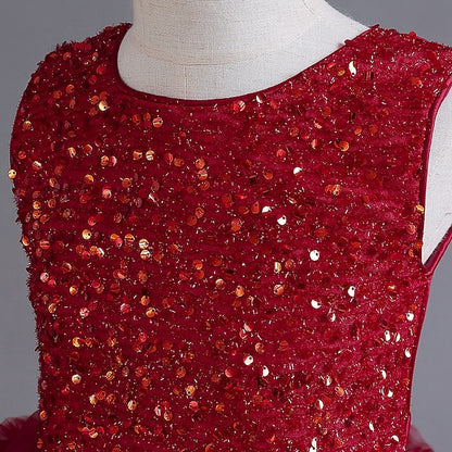Kids Sequin Dress Party Color Girls' Solid Sleeveless