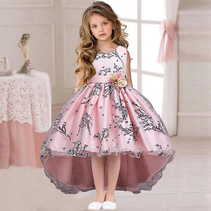 Floral Colored Solid Dress Girls' Kids Wedding Sleeveless