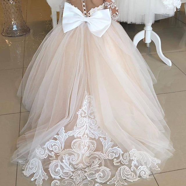 Flower Solid Girls' Kids Girl Long Color Party Dress